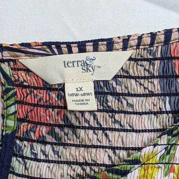 Terra & Sky 1X Maxi Dress Blue Floral Tropical Tassled Pockets Sleeveless 16 18 - Picture 13 of 13
